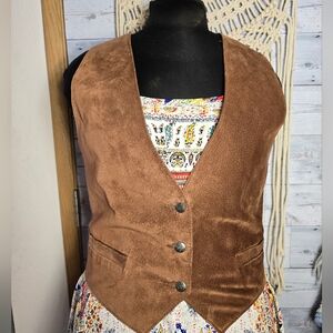 Vtg 90's Brown Suede Western Hippie Chic Festival Button Up Vest